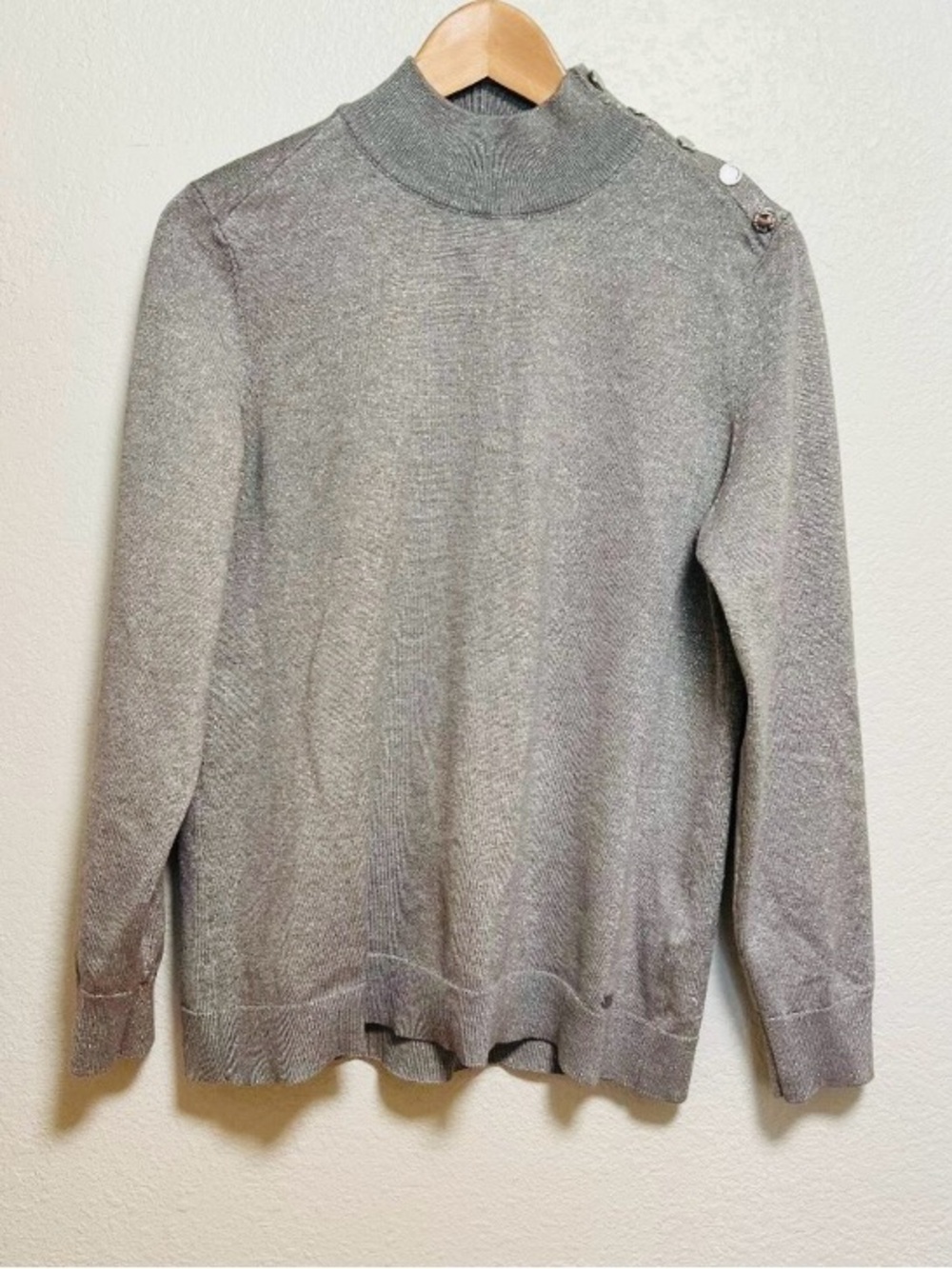 Calvin Klein Metallic Gray Turtleneck Sweater with Shoulder Buttons